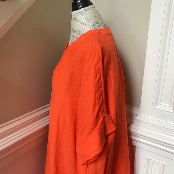 ERES Linen Bibi Kaftan Maxi Dress Womens OS Orange Short Sleeve V-Neck Cover Up - Picture 10 of 12